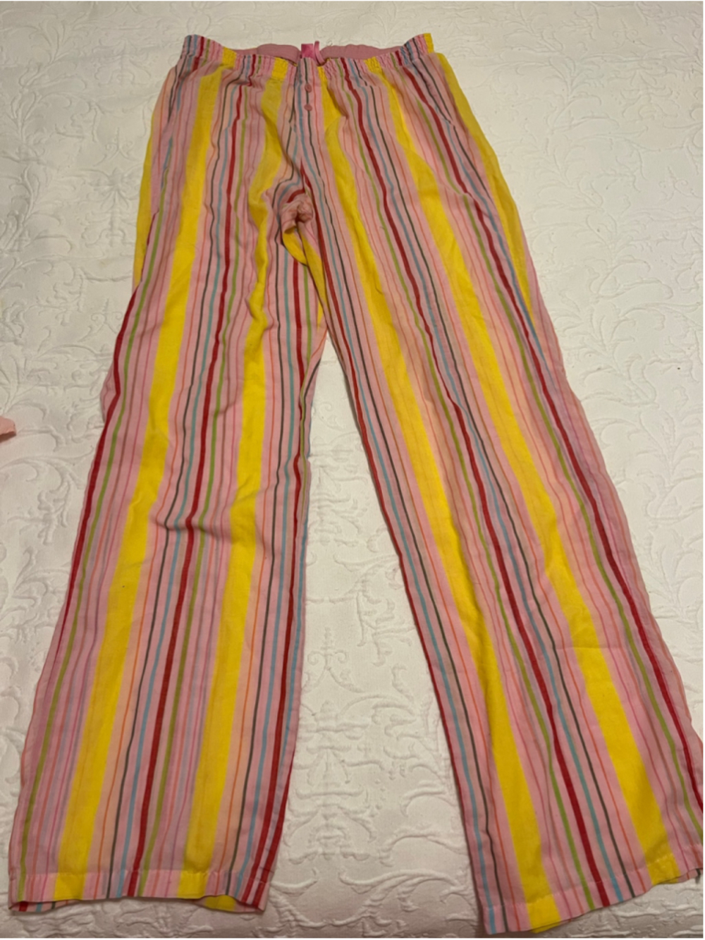 Women's Victoria's Secret Pink Striped Pajama Pants Size M Yellow Pink